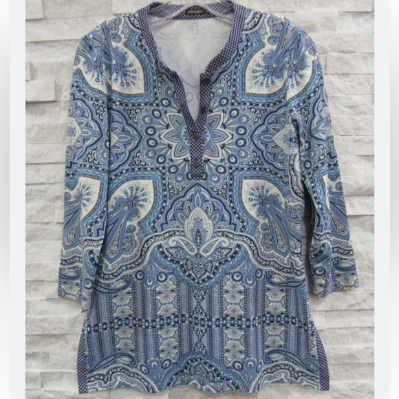 J. McLaughlin Tops - J. McLaughlin Biscayne Catalina Cloth Tunic Banded Collar Blouse